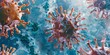 Group of viruses, health threatening coronavirus in liquid environment.