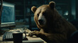 the bear sitting at he desk in front of a computer