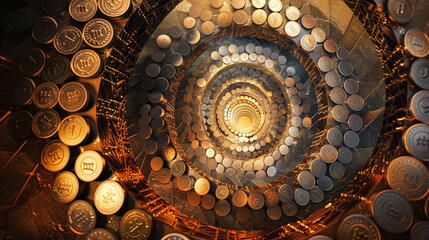 Wall Mural - Ascending Wealth: Spiral Staircase of Coins