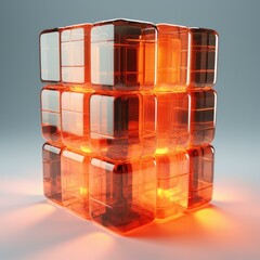 Sticker - A glass cube with orange lights shining through it. Generative AI.