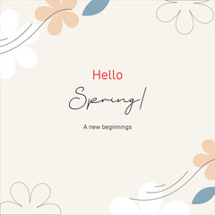 Hello Spring, badge typography icon. Lettering spring season with leaf for greeting card, invitation template. Retro, vintage lettering banner poster template background