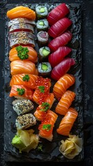 Wall Mural - Assorted Sushi on Black Plate
