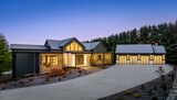 Fototapeta Panele - New Contemporary Style Luxury Home Exterior at Twilight