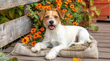 Wall Mural - jack russell terrier puppy in the garden. Generative AI