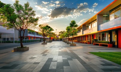 Wall Mural - A bright modern school building