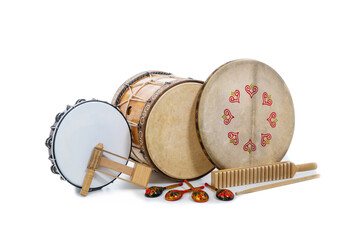 set of musical instruments on isolated white background