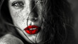 © Chanya2498 - portrait of a woman, black and white, but with red lips,generative ai