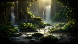 Fototapeta Londyn - Waterfall in the forest. Panoramic image of a waterfall.