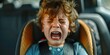A child crying and resisting getting into a car seat showing dislike for confinement. Concept Child Behavior, Car Seat Struggles, Emotional Reactions