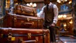 Close-up of a hotel concierge arranging luggage for departing guests, providing attentive service.