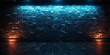 Blue brick wall and floor illuminated by spotlights. 3D rendering