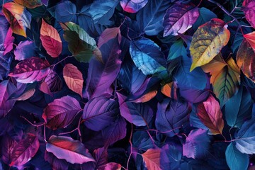 Wall Mural - A digital art piece featuring an array of leaves in vibrant colors