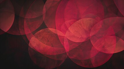 Semi-translucent overlapping circles in red for radiant abstract art. Red circular shapes creating a luminous effect in digital art. Abstract composition of red circles with a glowing overlay.