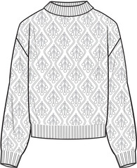 Canvas Print - Women's Pointelle Jumper. Technical fashion illustration. Front, white color. Women's CAD mock-up.