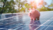 Piggybank on solar panel concept Solar energy money saving