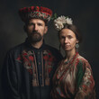 portrait of stereotype traditional style dressed slavic couple, generative ai