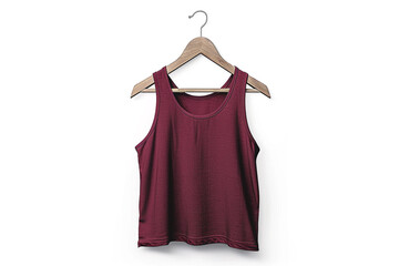 Wall Mural - Pasting your graphic to this Front View Women Tank Top Mock Up In Dark Sangria Color With Hanger and everything will be done.isolated on solid white background.