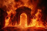 Fototapeta Do pokoju - hell's gate, devil, horrific gates of hell with flames and fire and smoke