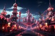 Amusement park at night in Tokyo, Japan. This is a 3d render illustration.