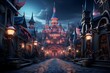 3d illustration of fantasy fairytale castle in the night sky