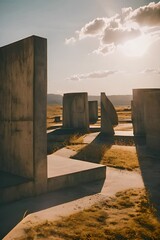 Wall Mural - a group of cement structures sitting in a field