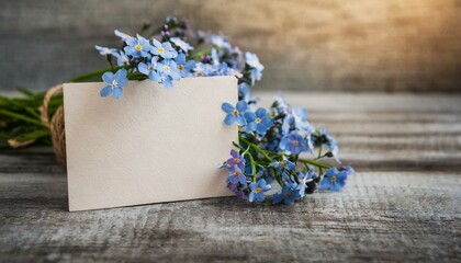 Blank card and forget me not flowers