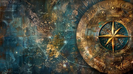 astrological symbols and nautical compass collage