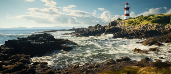 Sticker - lighthouse on a rocky seashore