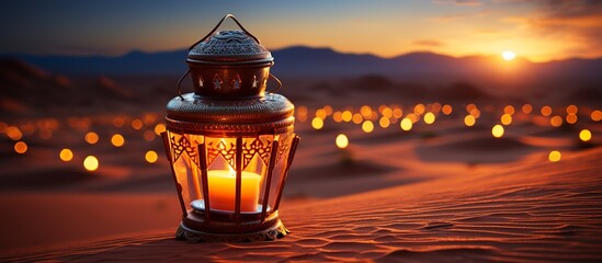 Wall Mural - Lantern in the desert at sunset