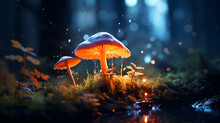 An Image Of A Lucid, Glow In The Dark Mushroom In The Forest