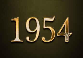 Old gold effect of 1954 number with 3D glossy style Mockup.