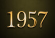 Old gold effect of 1957 number with 3D glossy style Mockup.