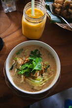 Savory Soup And Fresh Smoothie Meal