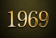 Old gold effect of 1969 number with 3D glossy style Mockup.