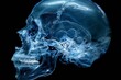 Vivid x-ray of human skull in blue hues against black