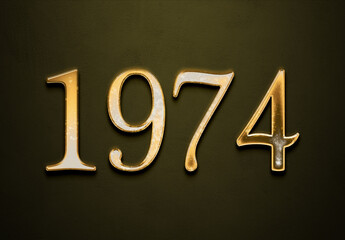 Old gold effect of 1974 number with 3D glossy style Mockup.