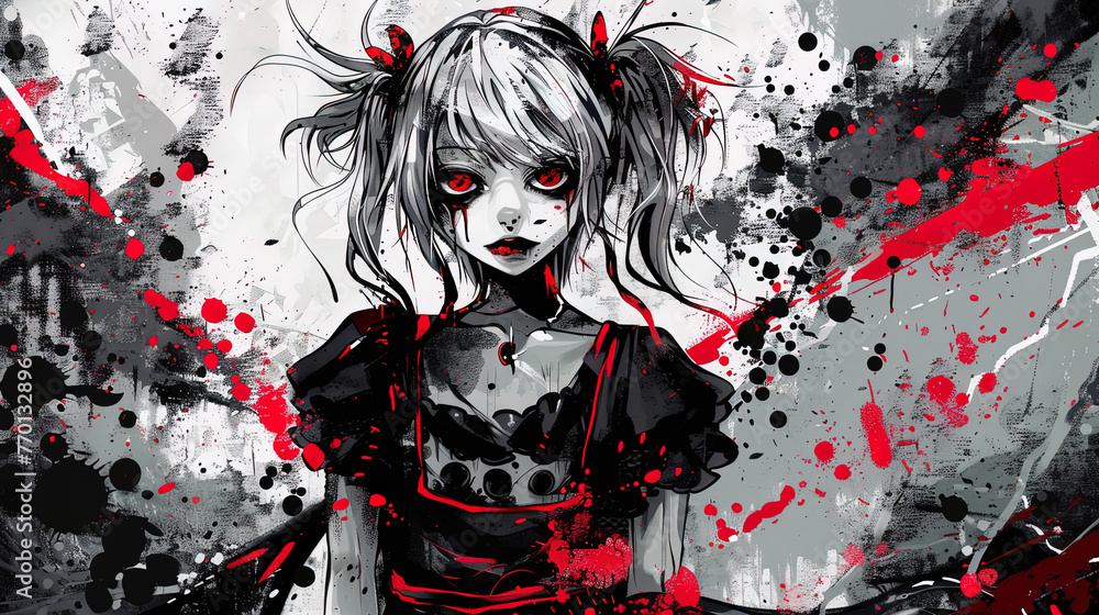 Horror Clown Anime Manga Illustration Black And White Scene Stock 