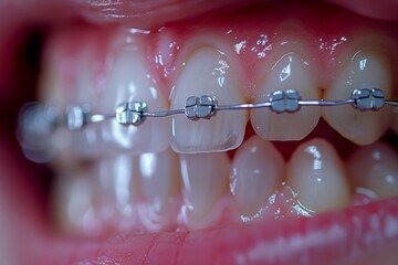 Wall Mural - A person's teeth are being straightened with braces