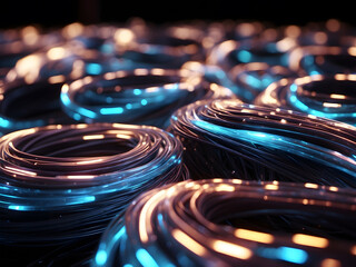 Wall Mural - Swirling fibre-optic cables with glowing light points design.