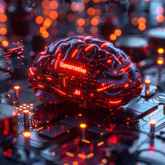 Sticker - A brain made of wires and lights. The brain is surrounded by a blue background