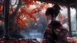 Scarlet Serenity: A Kimono's Embrace