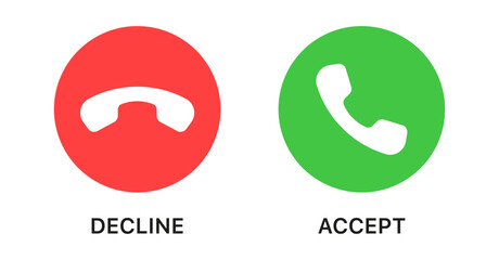 Leinwandbilder - Phone call icon answer, accept and decline call icons with green and red buttons , Contact us telephone sign - communication icons