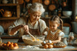 © ADDICTIVE STOCK - Grandmother and granddaughter baking together. Generative AI image