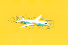 Airplane Illustration On A Vibrant Yellow Background. Generative AI Image