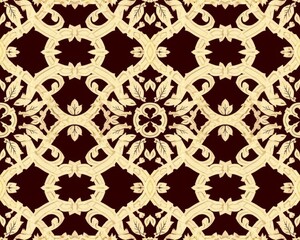 Wall Mural - Ornate golden pattern on a deep brown background reminiscent of classic wallpaper designs, suitable for luxurious branding or sophisticated background textures