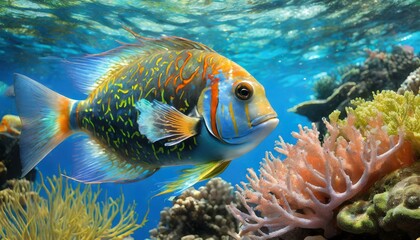 Wall Mural -  close-up depicting a vibrant underwater scene with marine 