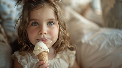 A little girl is eating an ice cream