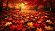 Radiant Sunrise Over a Carpet of Crimson Autumn Leaves