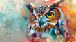 Abstract animal Owl portrait with colorful double exposure paint, Generative AI 