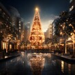 Christmas tree in the city at night. 3D Rendering.